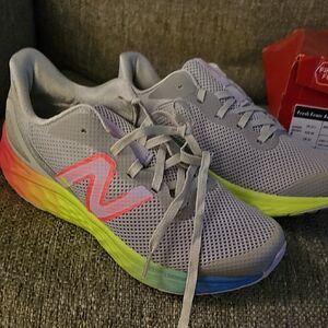 New Balance Kid's Gray with Rainbow Accents Athletic Shoes